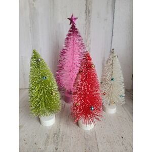 Mini bristle branch tree pink star multicolor glitter Xmas set home figure